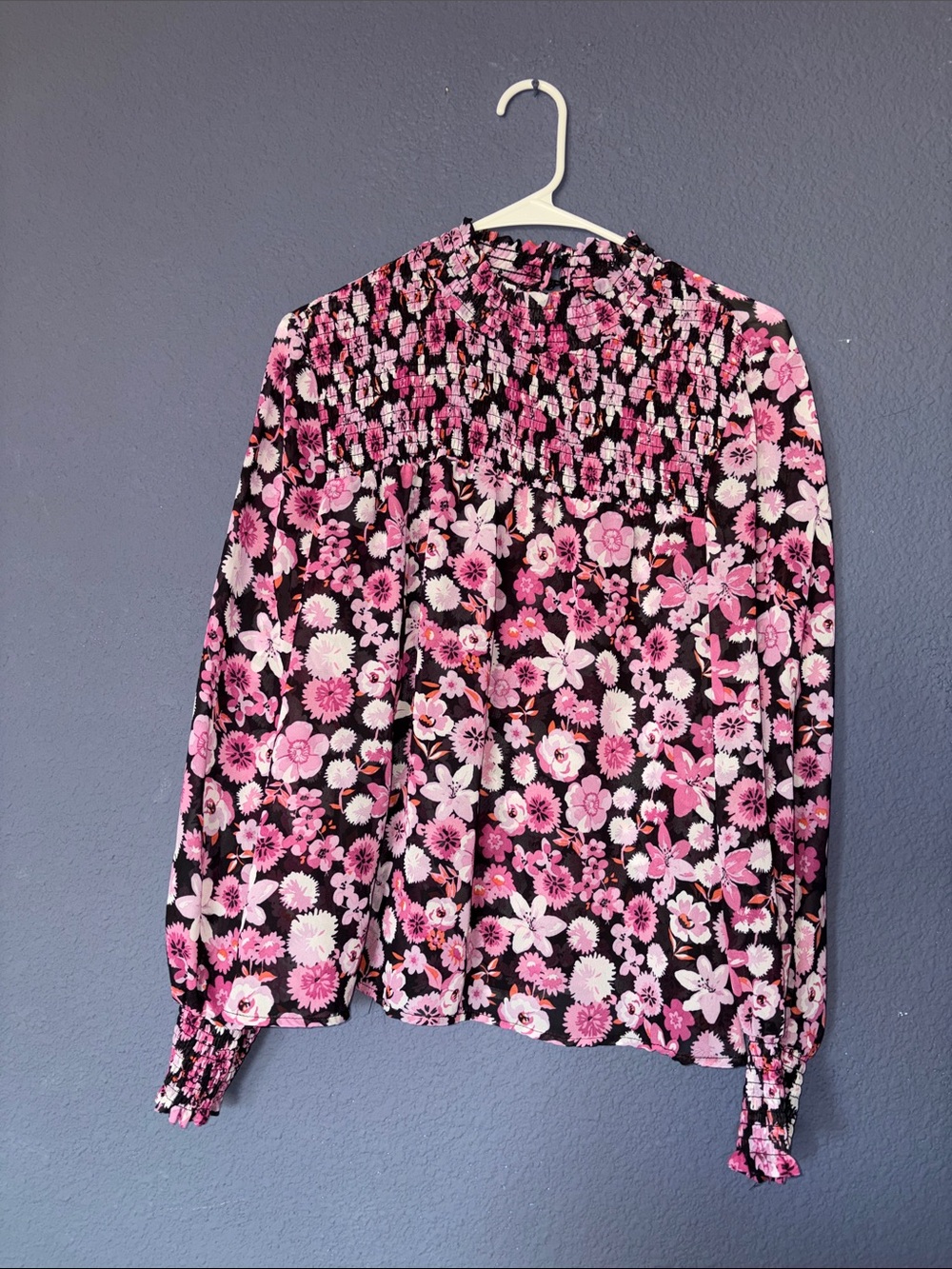 Love By Design Black Blouse with Pink Floral Print